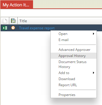 Screenshot showing access to Approval History
